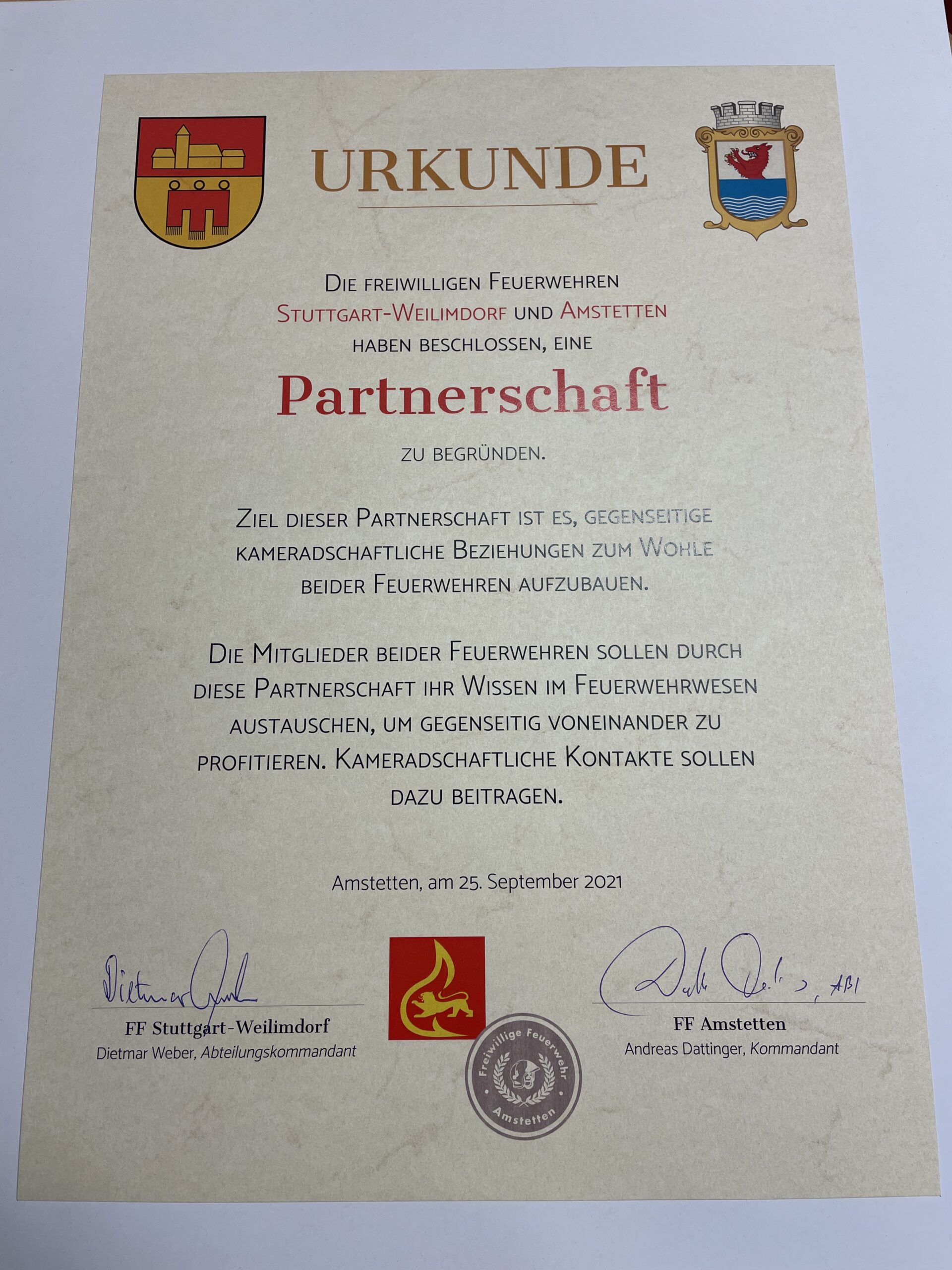 Partnerschaft mit der Feuerwehr Amstetten – Niederösterreich